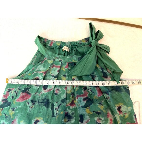 Bella Umbra 100% Linen Tie Neck Size Large Floral Watercolor Green Dress Italy - Picture 4 of 7